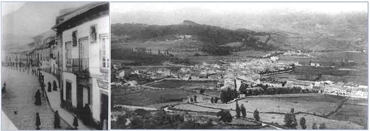 Vista general de La Villa (del año 1897, en la que aún no está el edificio del Ayuntamiento  -de 1906, en el Huevu-) o la de la página anterior (del Ancho, de principios del XX).