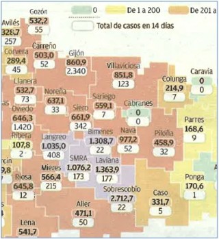 Mapa con los casos en nuestra Comarca y Municipios próximos